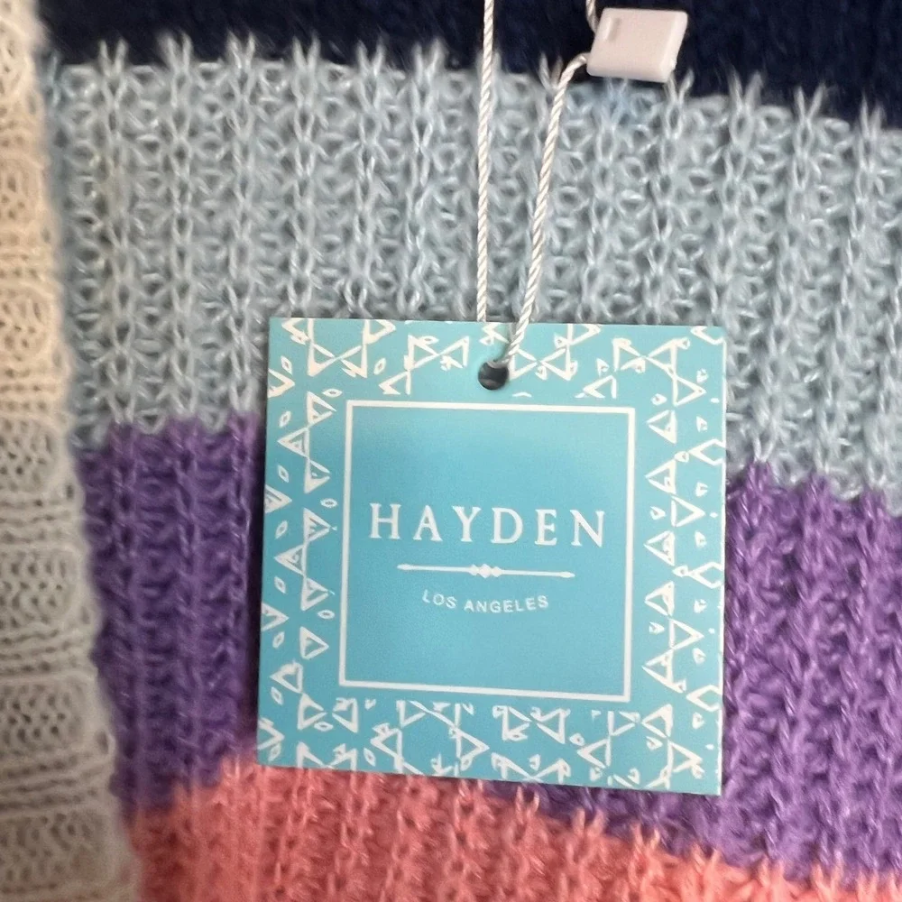 Hayden Cardigan Sz S/M Cream Rainbow Striped Open Front Pocket Long NWT - Picture 6 of 10